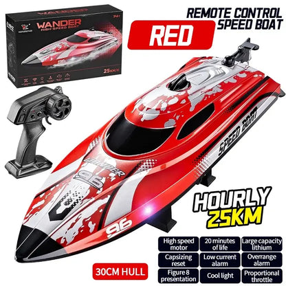 HJ820 RC Battery Boat 2.4Ghz 25km/h High-Speed Remote ControlExperience precision control on the water with the HJ820 RC Battery Boat, engineered for high-speed performance. This 2.4GHz remote control boat delivers impressive 25km/h speeds, making it idea