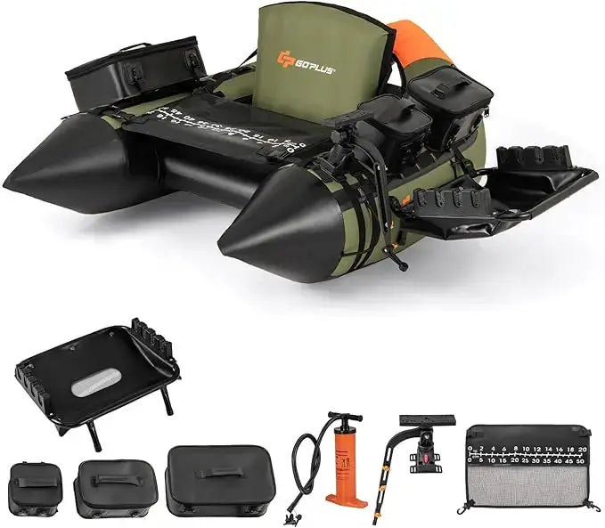Inflatable Float Tube, Fishing Belly Boat with Fish Ruler, Pump, Storage Bag Sportsman Specialty Products