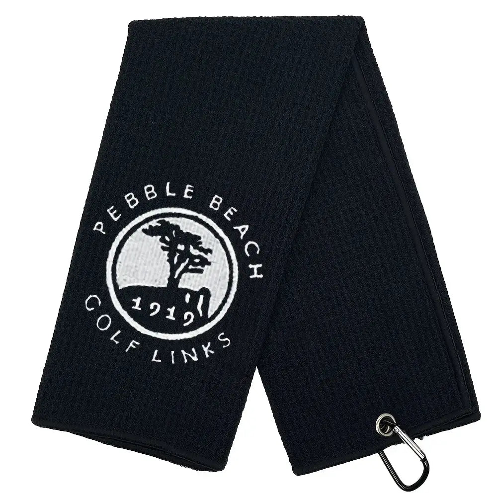 Embroidered 1919 Golf Towel with Clip featuring Pebble Beach Golf Links design.