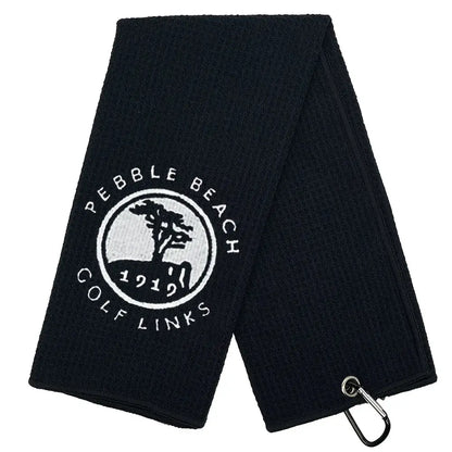 Embroidered 1919 Golf Towel with Clip featuring Pebble Beach Golf Links design.