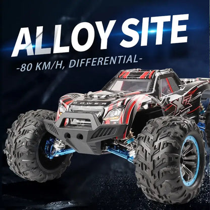 90kmh brushless rc racing car, featuring alloy site design, capable of 80 km/h with differential for enhanced performance.