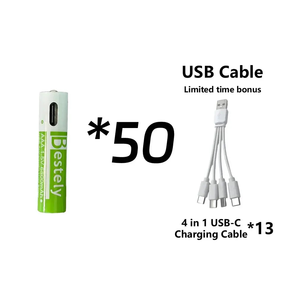 Rscrola AAA Rechargeable Battery 6800mAh with USB charging and 2000+ cycles for home energy use.