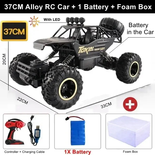RC Car Remote Control Climbing Vehicle with battery, foam box, and charger for outdoor adventures.