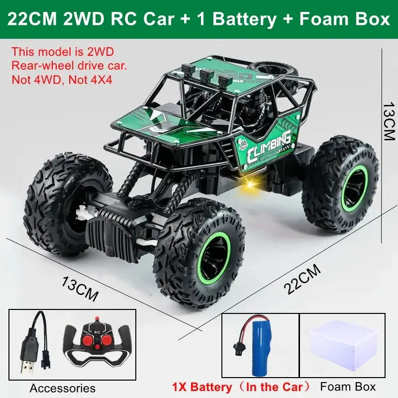 RC Car Remote Control Climbing Vehicle 22CM 2WD with battery and foam box for outdoor adventures