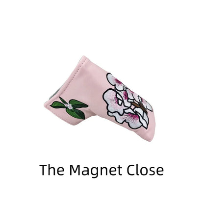 flower embroidery golf club head covers with delicate embroidery design and magnet closure for easy use and protection.