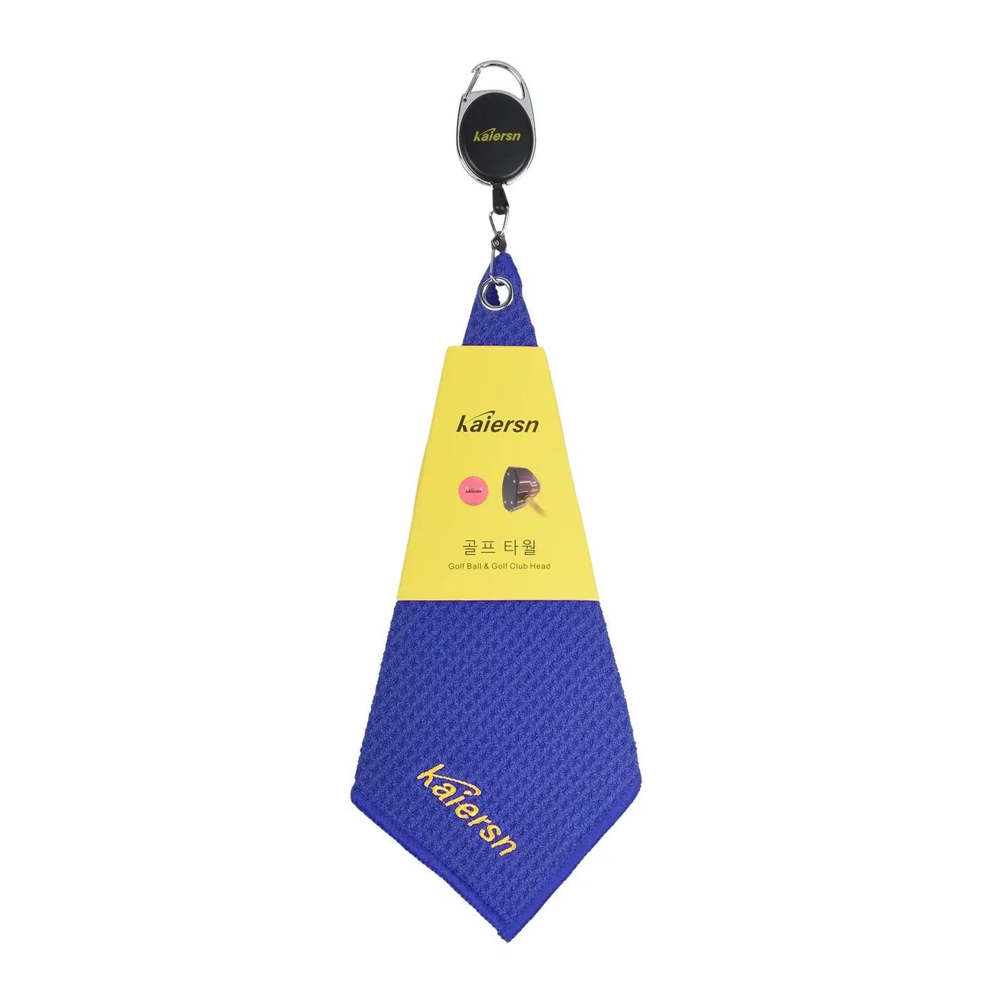 Kaiersn Park golf Towel in blue with a retractable clip, perfect for cleaning golf clubs.