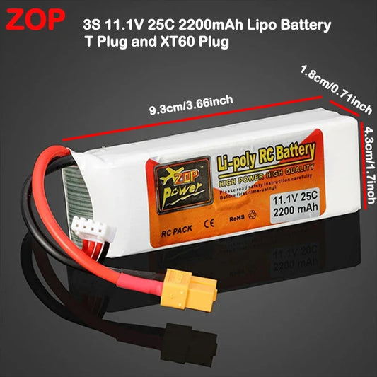 3S 11.1V RC Lipo Battery 2200mAh 25C for RC Aircraft Quadrotor Drone Airplane