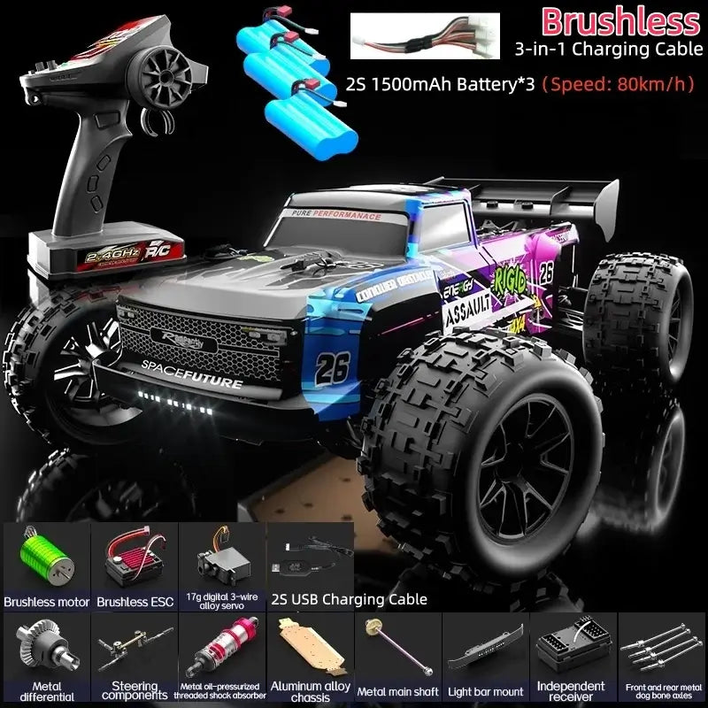 RC Car 90KMH High Speed Brushless Four-Wheel Drive with remote control and charging cables