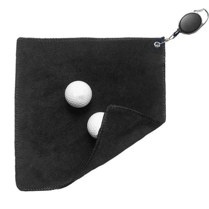 1Pc Golf Towel Microfibre Cleaning Cloth in black color with two golf balls on it.