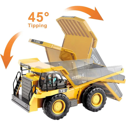 4WD Remote Control Excavator Construction with 45-degree tipping feature for enhanced material handling.