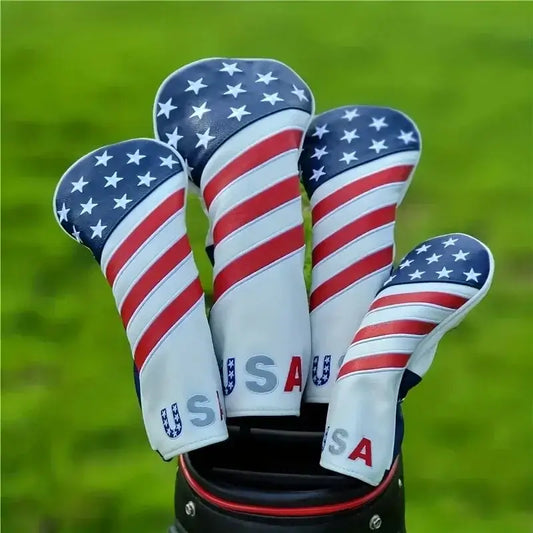 Patriotic Golf Club Head Cover Set - Protect Your Clubs featuring American flag designs on premium head covers.