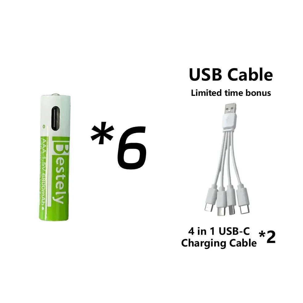 Rscrola AAA Rechargeable Battery 6800mAh with USB charging and 2000+ cycles for home energy use.