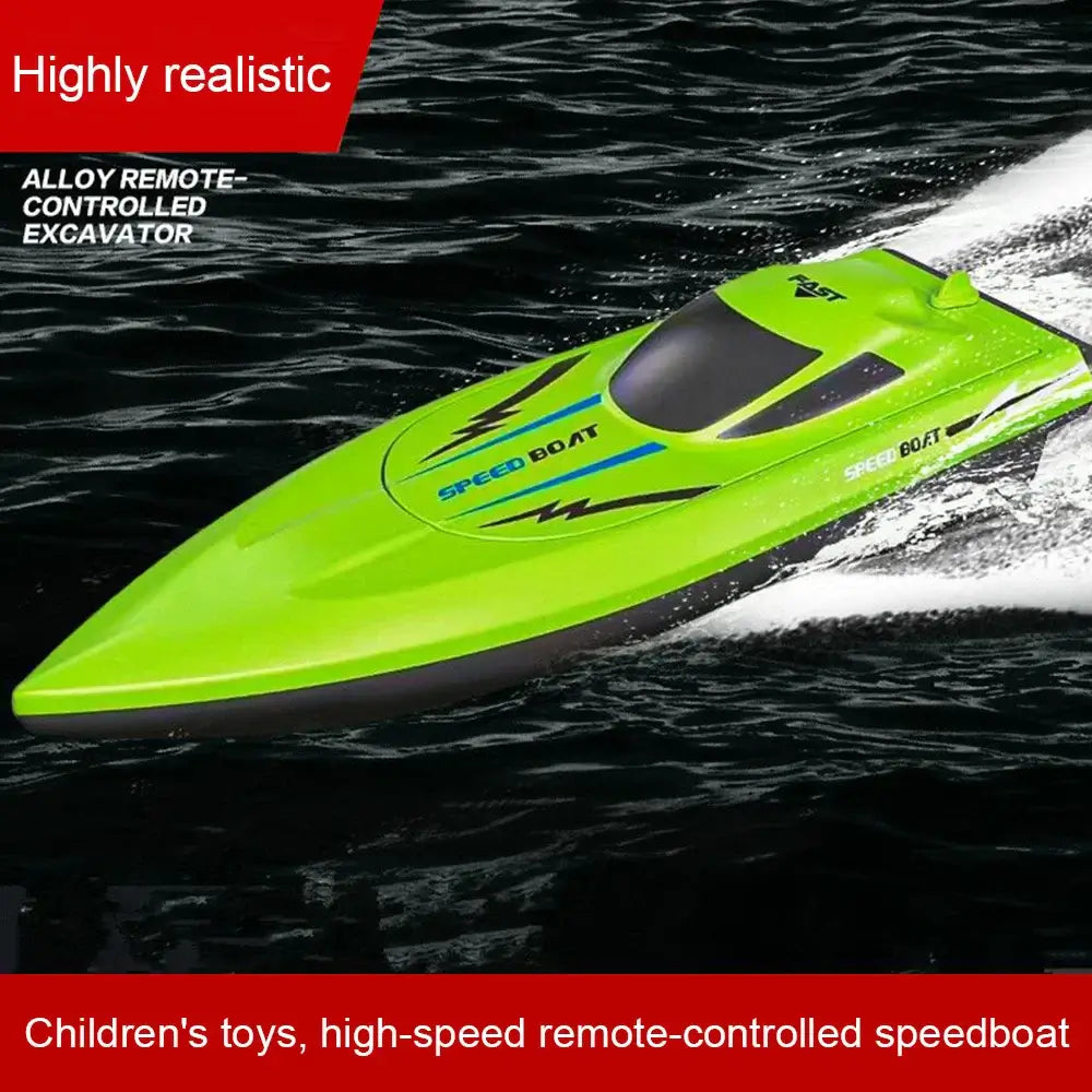 Remote Control Boat Submersible Children's High Speed in vibrant green, showcasing high-speed performance for kids.