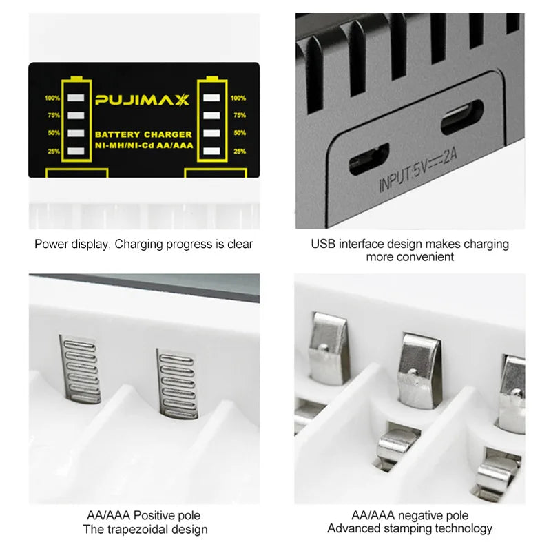 AA/AAA Battery Charger 4 Slots Intelligent LED Display