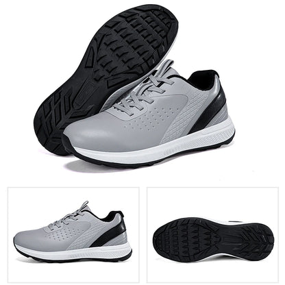 Unisex waterproof golf shoes designed for comfort and performance in casual outdoor settings, featuring a sleek grey design.
