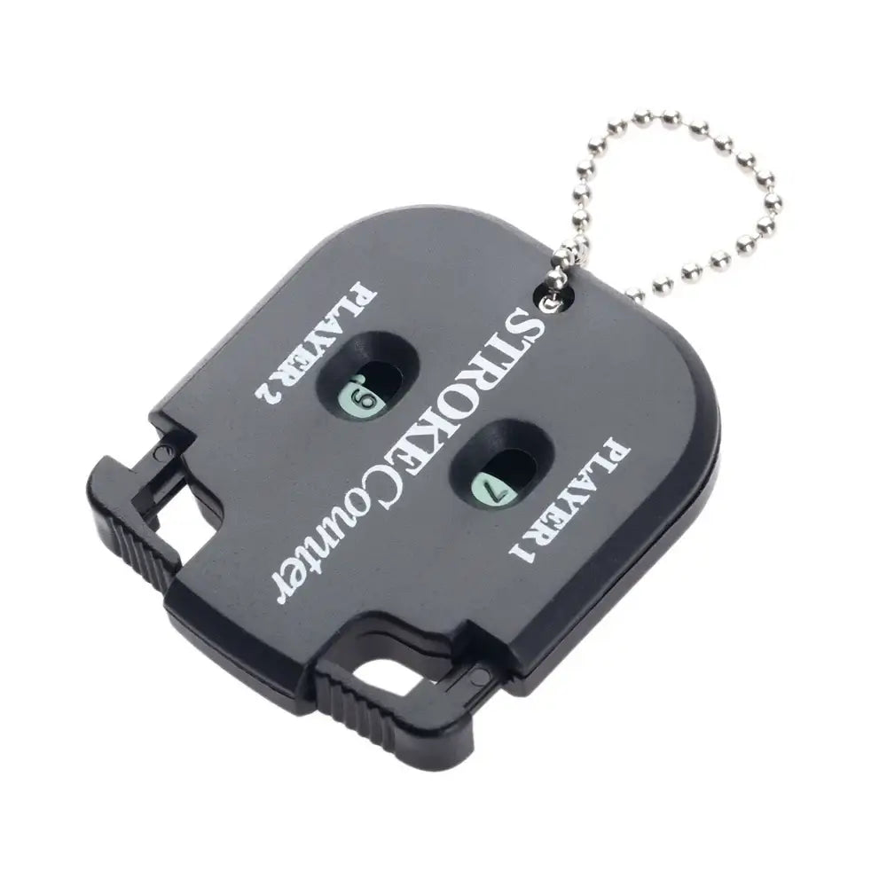 Portable golf stroke counter in black, designed for accuracy and convenience on the golf course.