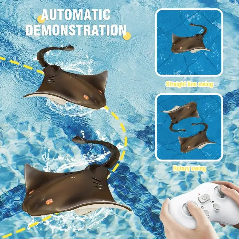 Rc Boat 2.4G Remote Control Manta Ray Robot Toy performing automatic demonstration in water with remote control