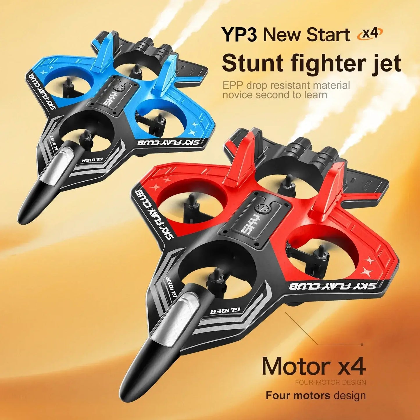 YP3 foam aircraft drone in blue and red colors with EPP material and four motors for enhanced performance.