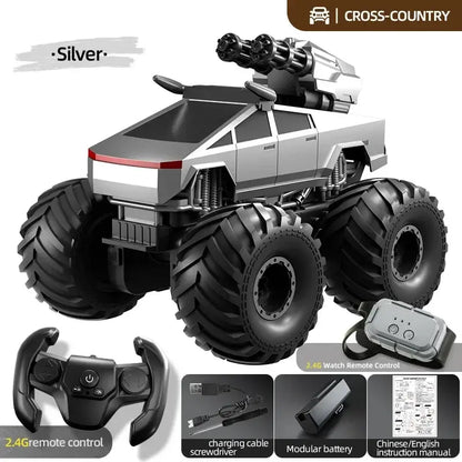 RC Car Amphibious Climbing Off-Road drift vehicle with large wheels and remote control features.