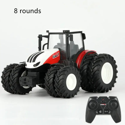 Remote Control Tractor RC Farmer Car Toys Set for Children with remote controller and large tires.