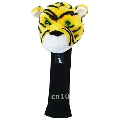 Cartoon Animal Golfing Club Cover featuring a plush tiger head design for golf club protection.