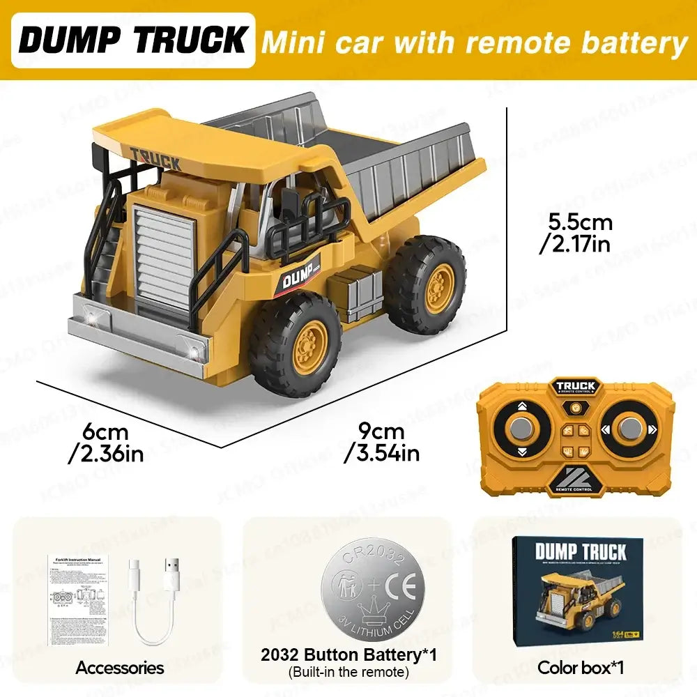 JCMO 1:64 Scale Remote Control Mini Excavator Dump Truck