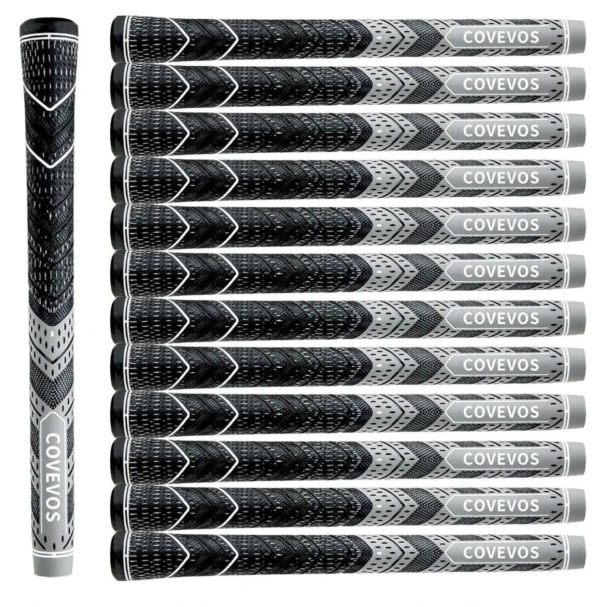  Golf Grips Made of Natural Rubber 13pcs from COVEVOS, featuring sleek black and gray design for better grip. 