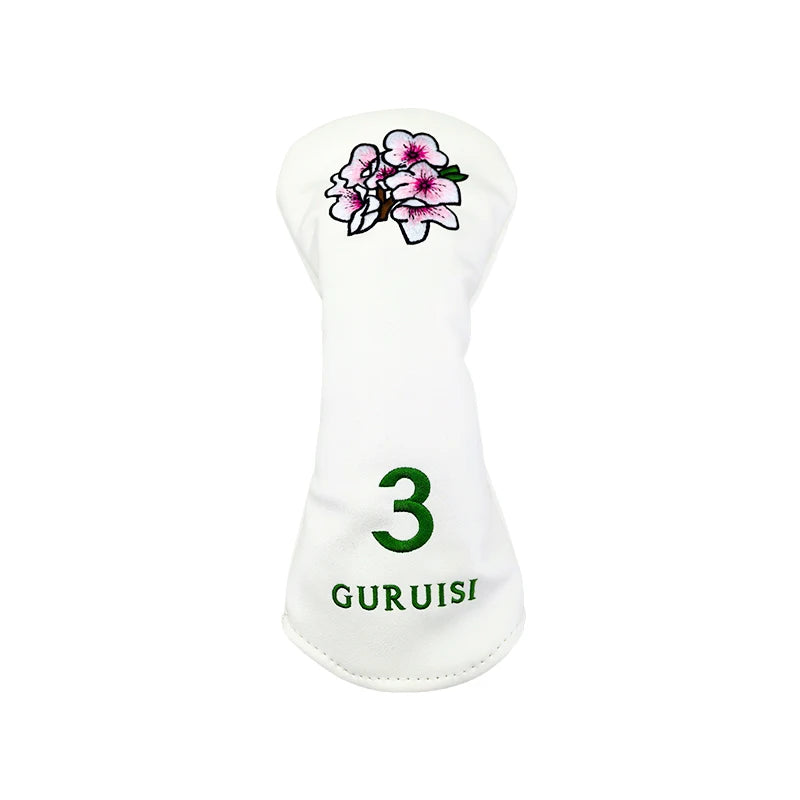 flower embroidery golf club head covers with delicate flower design and number 3, perfect for fairway woods.