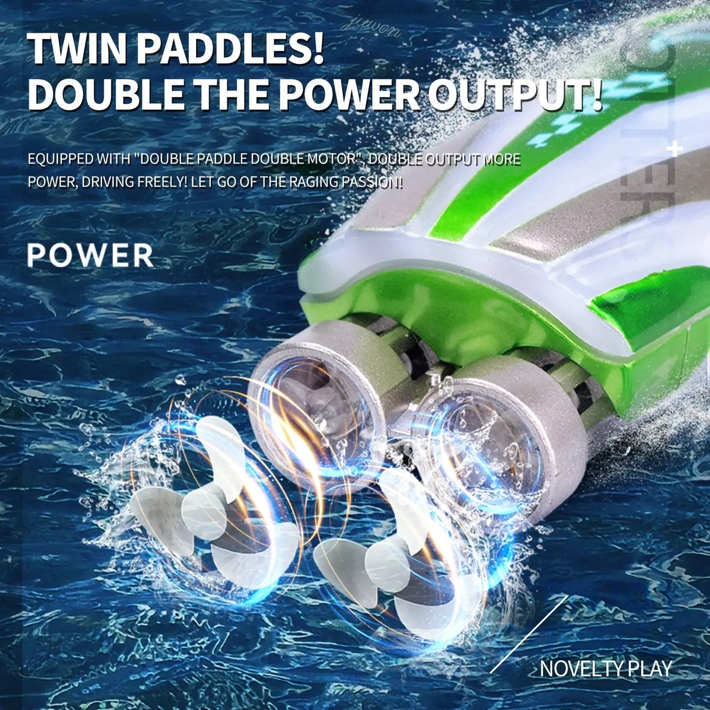 Mini Portable Electric Rc Boat with twin paddles for double power output in water.