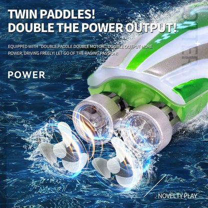 Mini Portable Electric Rc Boat with twin paddles for double power output in water.