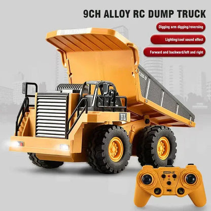 Remote Control Excavator Bulldozer with 9CH Alloy RC Dump Truck features and controller.