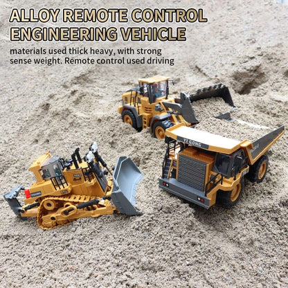 Image of ZWN 2.4G Remote Control Excavator with other remote control engineering vehicles on sand.