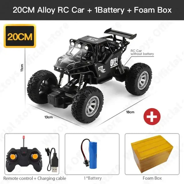 RC Car With Led Lights ZWN 20CM Alloy RC Car with remote control, battery, and foam box included.