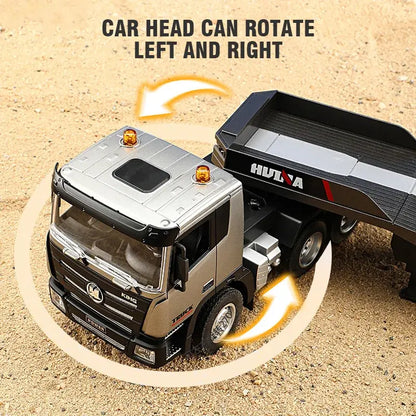 Huina RC Flat Truck Model showcasing car head rotation feature left and right on sandy surface.