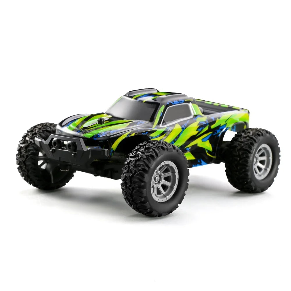 high speed RC car in vibrant colors with rugged tires and sleek design for racing and fun.