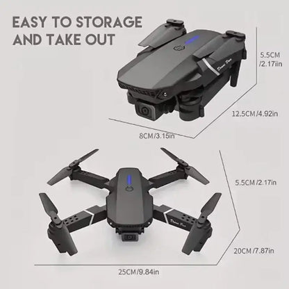 4K dual camera RC drone dimensions showing easy storage and portability features