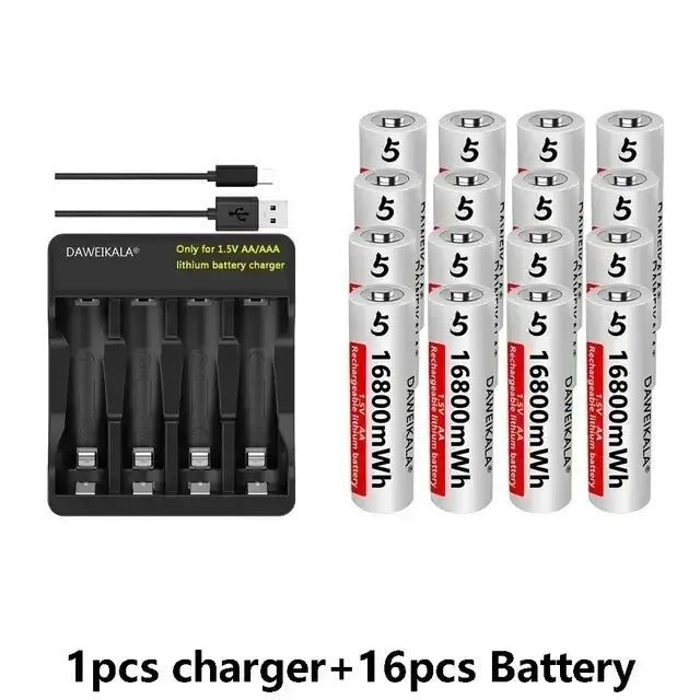 1.5V AA Lithium Battery with charger and rechargeable AA 1.5V 16800mWh Lithium batteries from DAWEIKALA