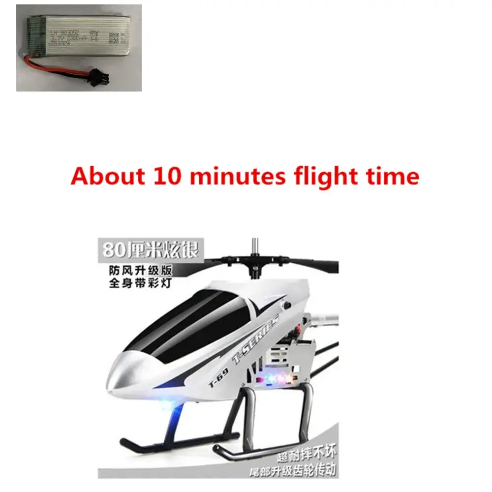 RC Helicopter 80cm Extra Large with a control panel and battery, showcasing about 10 minutes flight time.