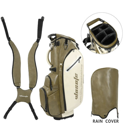 Golf Stand Bag for Men & Women PU Material with rain cover and adjustable straps for comfort and functionality.