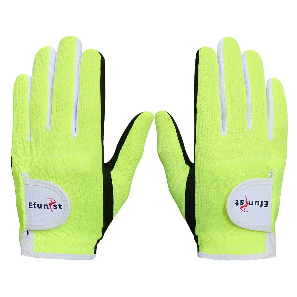 1 Pair Golf Gloves Kids Junior in bright neon yellow color, designed for children's comfort and performance in golfing.