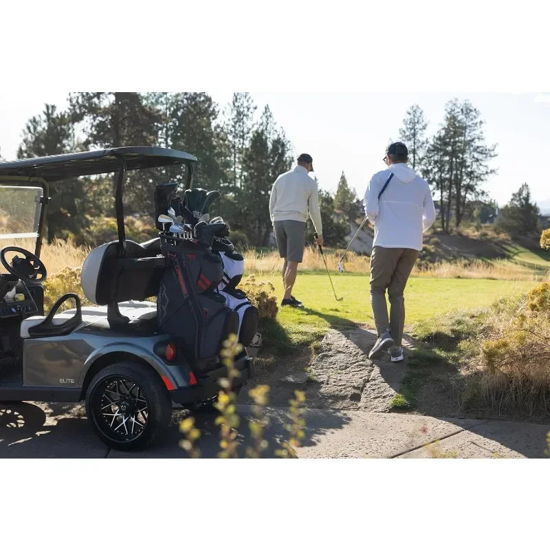 Men's C130 Lightweight Cart Golf Bag on a golf cart with golfers on the course.