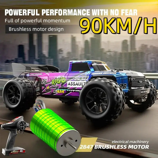 RC Car 90KMH High Speed Brushless Four-Wheel Drive featuring a brushless motor design and powerful performance.
