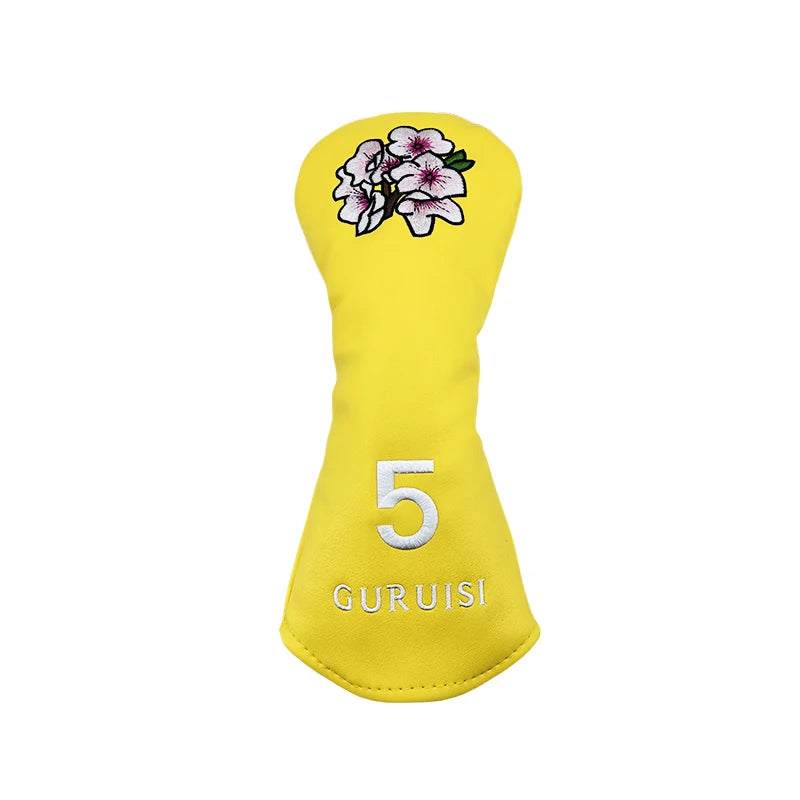 flower embroidery golf club head covers in yellow with floral design and number 5