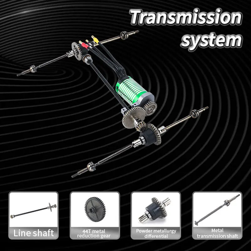 high speed 4WD RC cars transmission system components with line shaft and metal gears