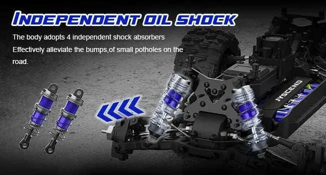Independent oil shock absorbers for Lithium Battery RC Truck, enhancing performance on rough terrains.
