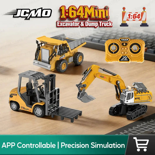 Mini Excavator Dump Truck JCMO 1:64 Scale Remote Control toys with app control and precision simulation features.