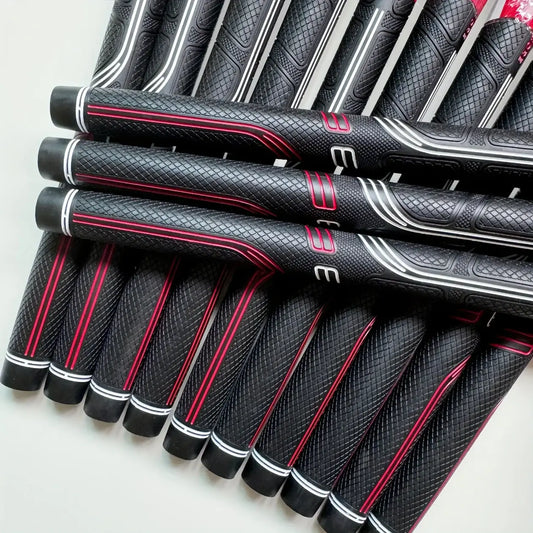 13 piece high peak grip rubber iron wood rod with anti slip, featuring black and red textured grips.