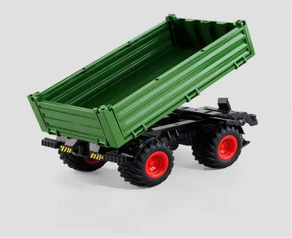 Remote Control Tractor with green dump trailer and black chassis, perfect for children's outdoor play and activities.