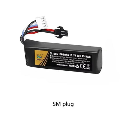 Lipo Battery for RC Car featuring 11.1V voltage, 30C discharge rate, and 1800mAh capacity for optimal performance.
