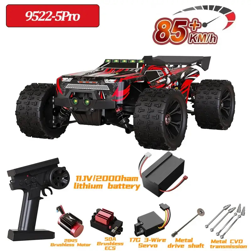 9522 PRO 85KMH High speed RC Car with brushless motor and remote control, showcasing impressive speed and features.